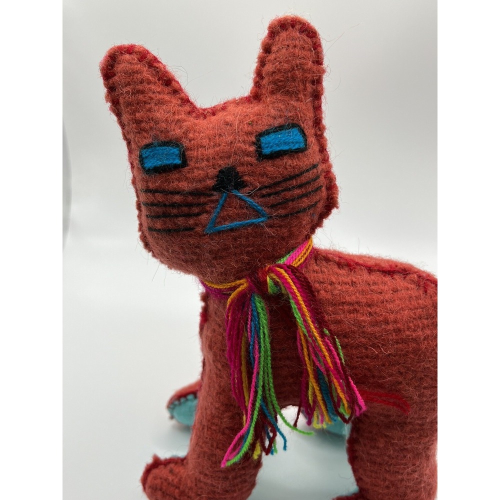 Chiapas Colorful Wool Cat - Mexican Folk Art Stuffed Animal Plush - Picture 4 of 6